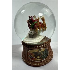 Musical Revolving Snow Globe Santa’s Sleigh Upon Rooftop Christmas Roman Inc